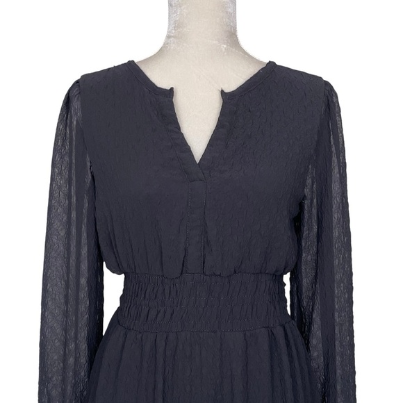 Maurices Notch Neck Long Sleeves Skater Dress Women’s Size S Black Chiffon - Picture 3 of 9